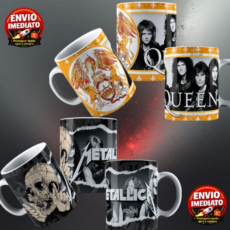 Caneca Rock Bandas Icônicas | Queen, AC/DC, Nirvana, Metallica | Caneca Personalizada Rock’n Roll
