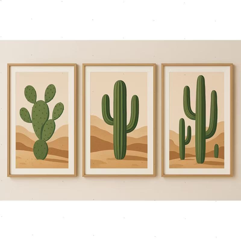 Kit 3 Quadros Decorativos Cactos Boho Minimalista 40x60cm MDF – H.E.P Decore