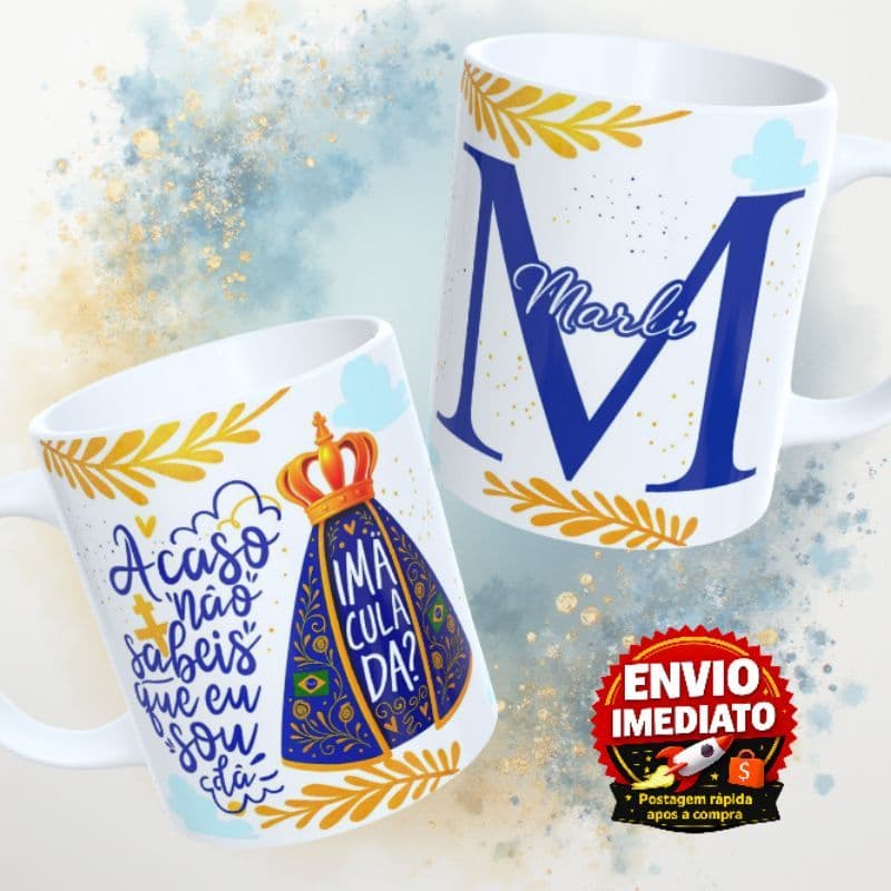 Caneca Cerâmica 325ml Cristã Nossa Senhora com Nome Católica Presente