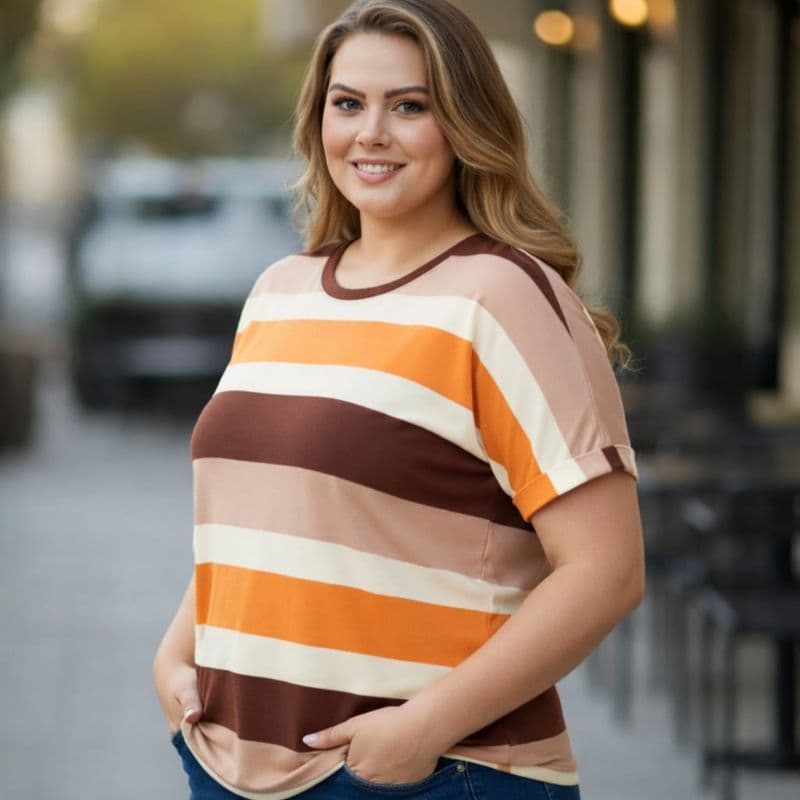 Blusa Feminina Elegante em Malha Viscolycra com Gola redonda e Manga dobrada veste(44.48).