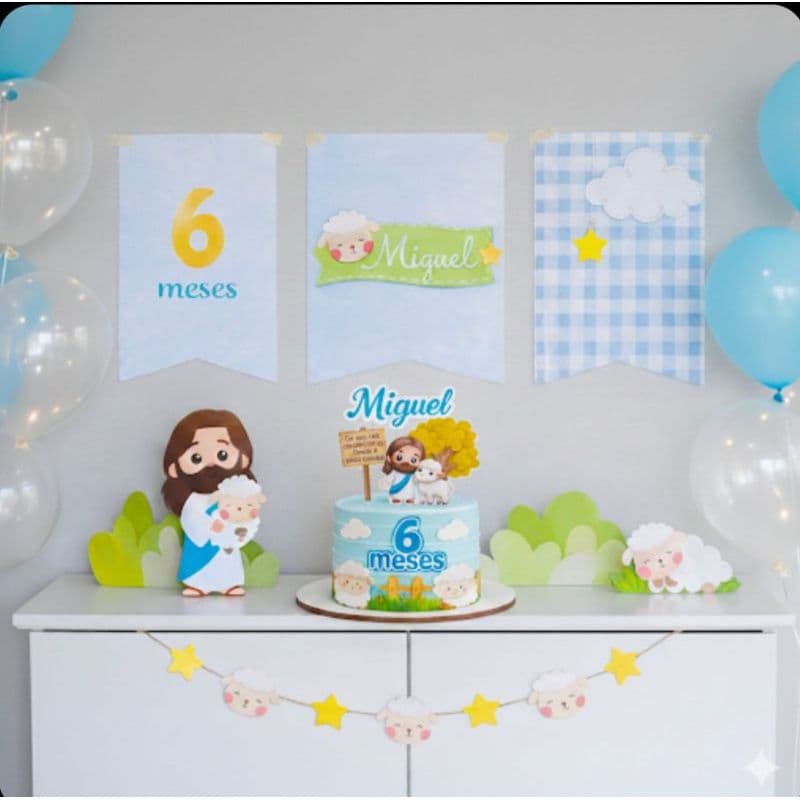 kit Festa Cordeirinho com Jesus Personalizado | Batizado, Mêsversário ou Chá de Bebê