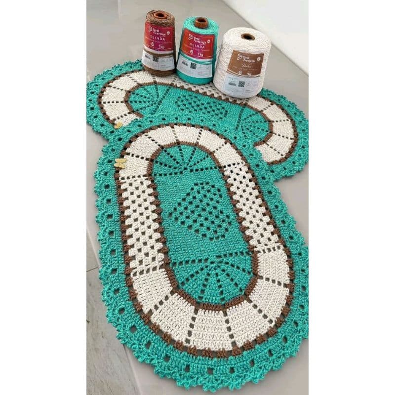 Kit Tapete Oval em Crochê Artesanal – Feito à Mão | Sala, Quarto e Cozinha