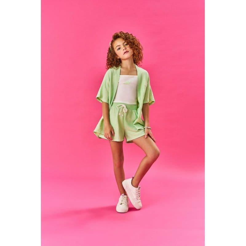 Conjunto Infantil Menina Blusa, Short e Kimono Cinti Tamanho 3