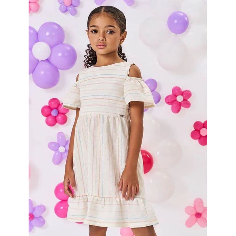 Vestido Infantil Menina Cinti Tamanho 4 | Vestido Infantil Menina Listrado Com Brilho Cinti Tamanho 4