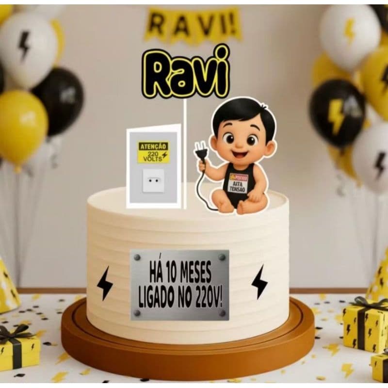 Topo de Bolo Personalizado bebê ligado no 220v⚡  | Nome e Idade Personalizados