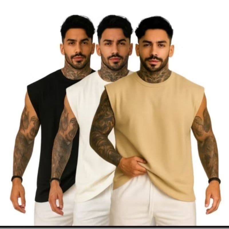 Kit 3 Camiseta Regata Oversized Masculina / Unissex Algodão Premium Academia Casual Streetwear Treinos