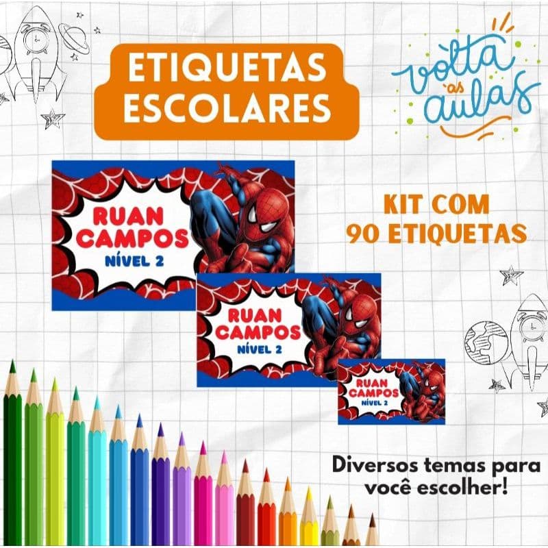Kit com 90 Etiquetas Escolares Diversos Temas -Volta ás Aulas - Material Escolar -Etiquetas Personalizadas