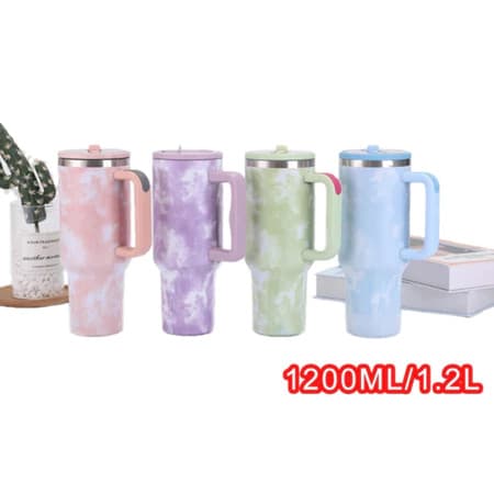 Copo Térmico Aço Inox 1200ml Nuvens e Mármore Com Alça e Canudo Anti Vazamento  Com Alça + Canudo Decorado de Nuvens