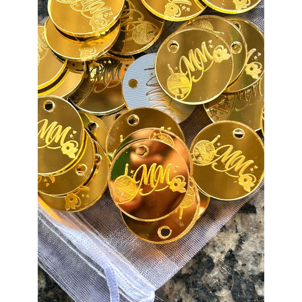 Tag Personalizada 100 Peças em Acrílico Dourado