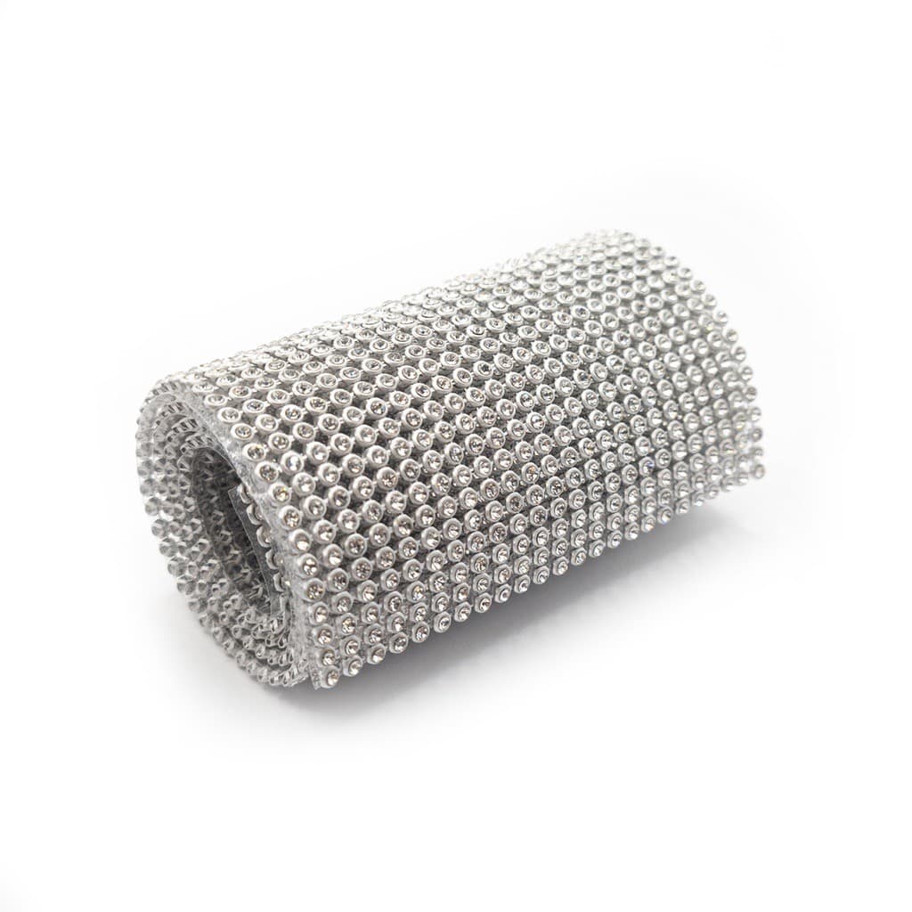 Manta de Strass Luxo 45 cm – Dourada ou Prateada para Artesanato e Lembrancinhas Papelaria