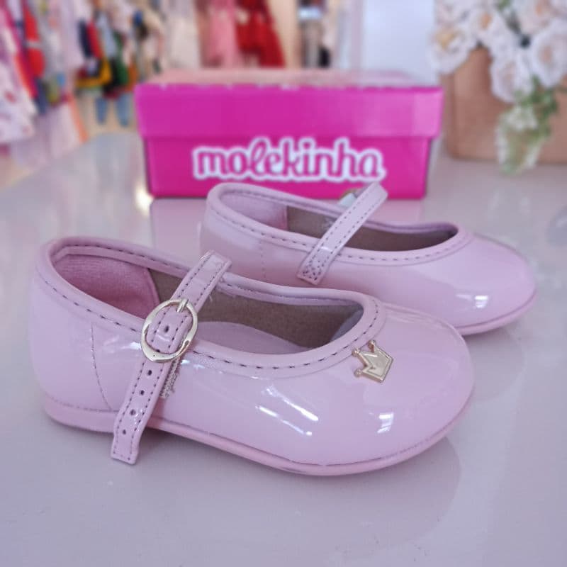 Sapatilha bebê rosa verniz molekinha sapato social bebê 17 ao 24