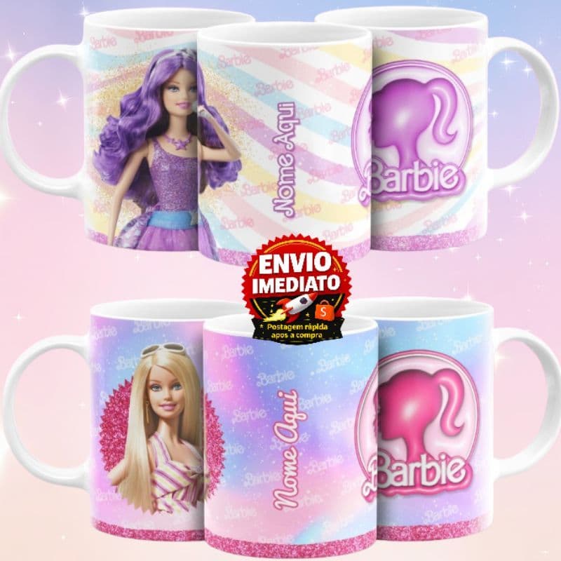 Caneca Barbie Personalizada com Nome | Presente Criativo Feminino Infantil | Cerâmica 325ml