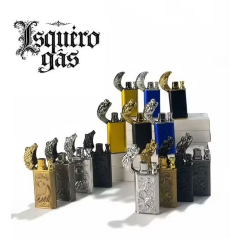 Isqueiro Chama Dupla Maçarico Estampada Recarregavel Gravada Dragão/Lobo/Tigre Diferente Luxo Presente (Sem gás)