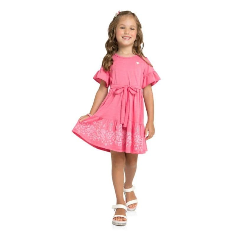 Vestido Infantil Menina Marlan Tamanho 6 e 8 | Vestido em Meia Malha Penteada Rosa Marlan