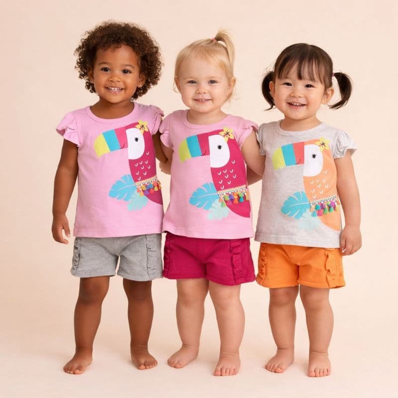 Conjunto Infantil Menina Nader Kids Tamanho 1 2 3 | Conjunto Infantil Menina Verão Tucano Nader Kids