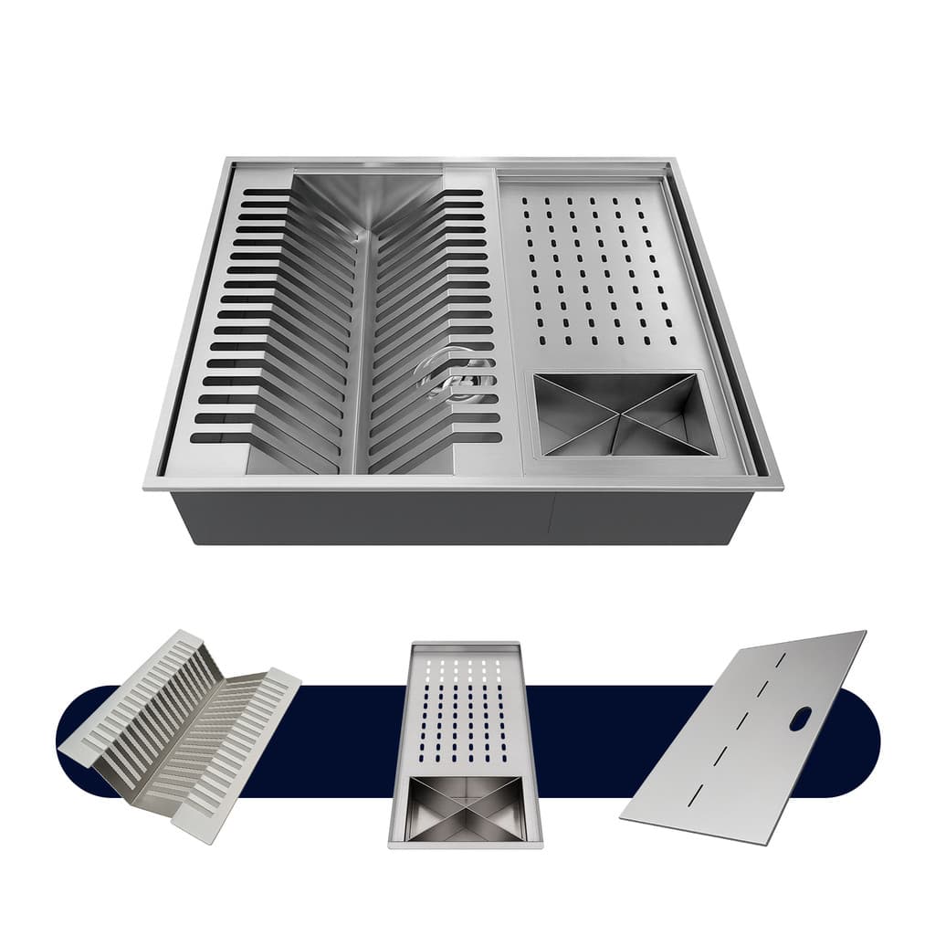 Calha Úmida Gourmet de Cozinha Escorredor Organizador 50x40 com Tampa Aço Inox 304 Prata Brinovar