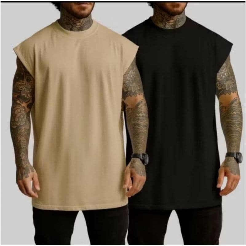 Kit 2 Camiseta Regata Oversize Unissex 100% Algodão Premium Conforto, Estilo  Academia Treino