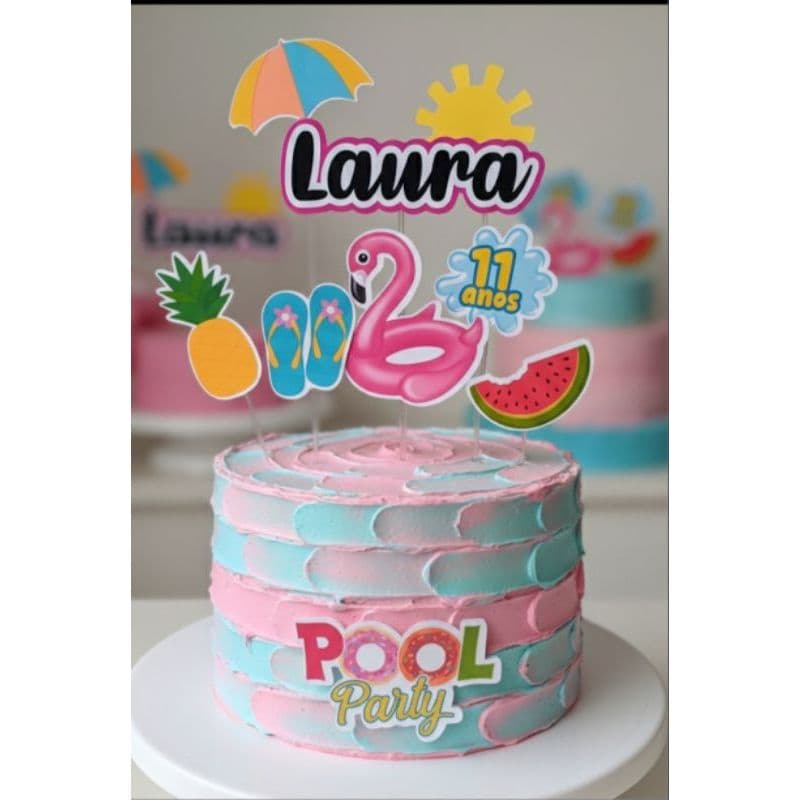 Topo de Bolo Pool Party- Topper Personalizado Pool Party- Decoração Pool Party-Festa na Piscina