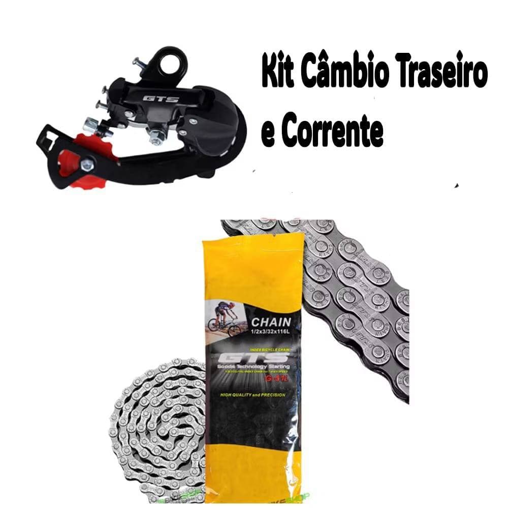 Kit Cambio Traseiro  S/ Gancheira GTS  7/8 v E Corrente 116 Elos Fina 7/8 TZ Vel. P/ Bike Bicicleta Mtb Aro 26 -29