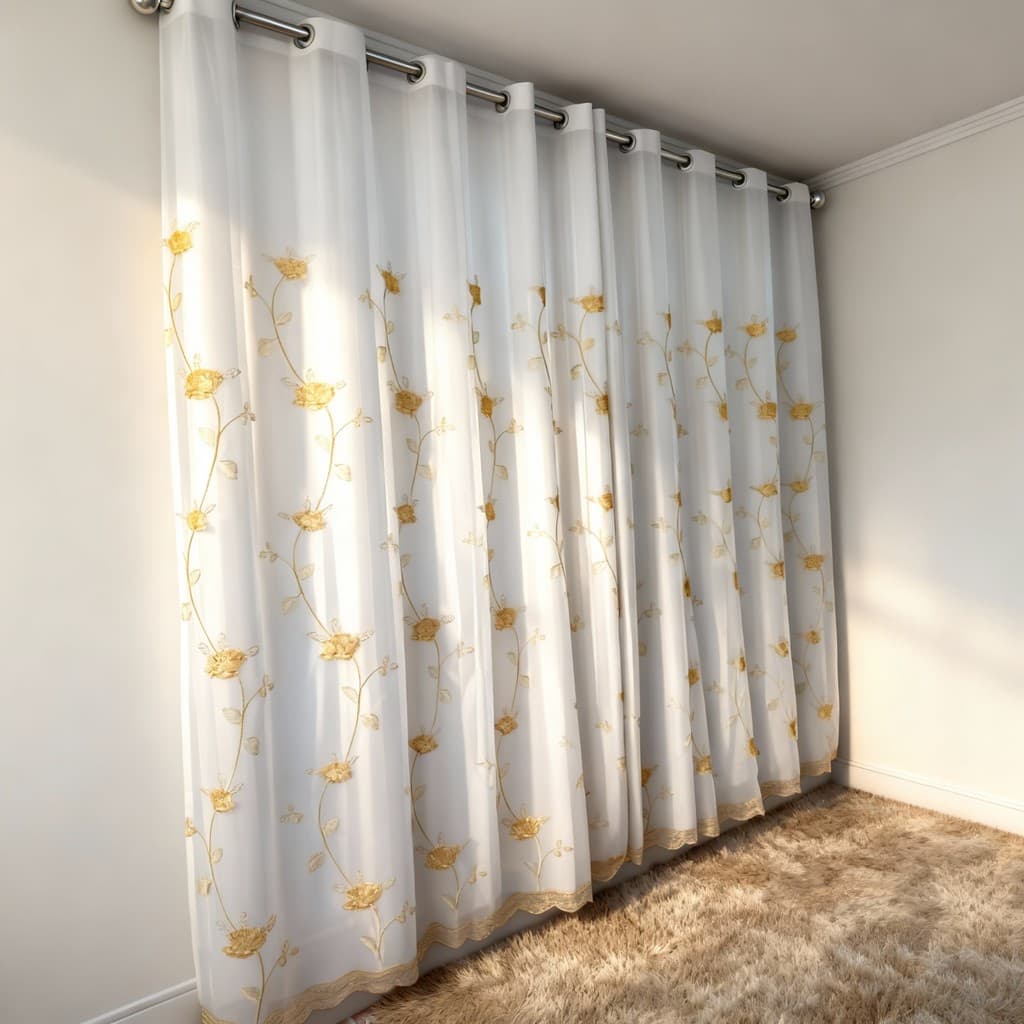 Cortina Bordada Luxo com Forro - Sala ou Quarto Elegante | Ilhós Cromado