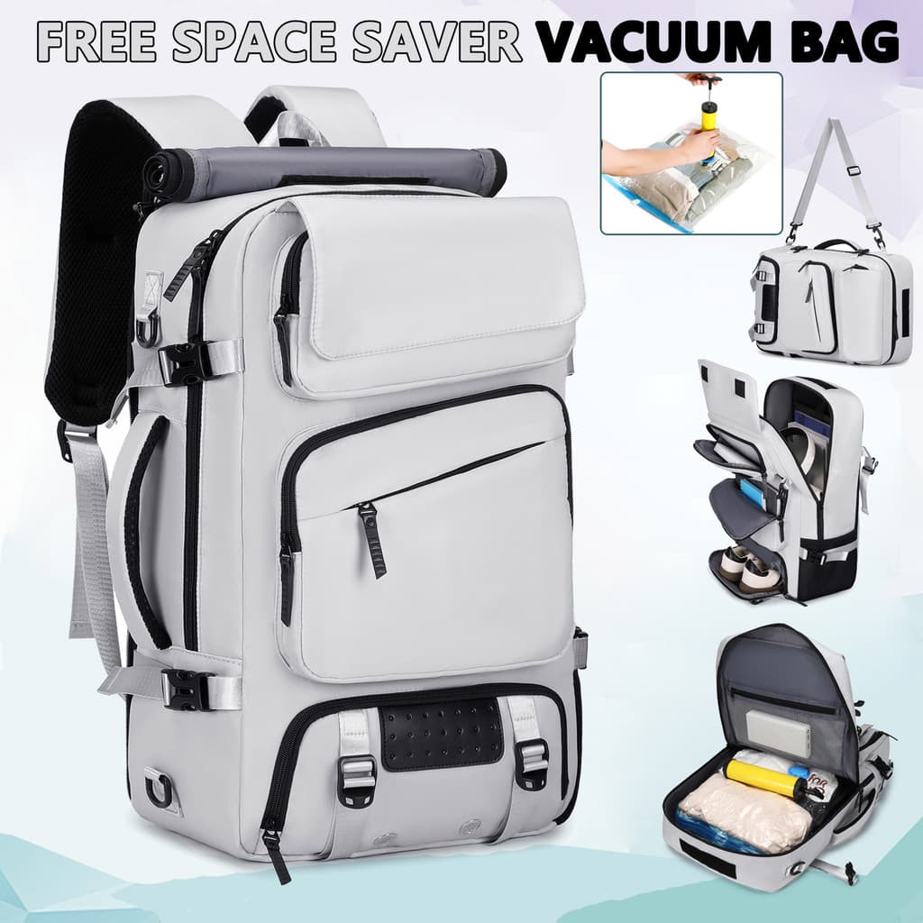 Mochila Masculina com Compressão a Vácuo Bomba de Ar Integrada Alta Capacidade Viagem
