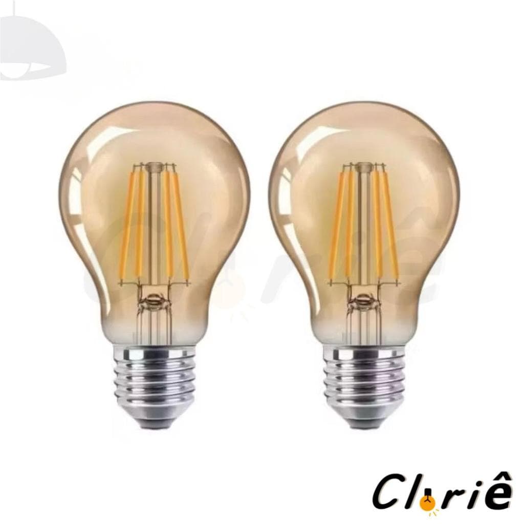Kit 2 Lâmpadas LED Filamento A60 4W Âmbar E27 Vintage Decorativa