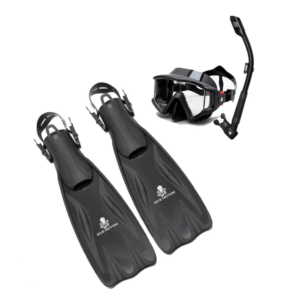 Kit Panorâmico Dry + Nadadeira Ajustável Dive Motion Preto