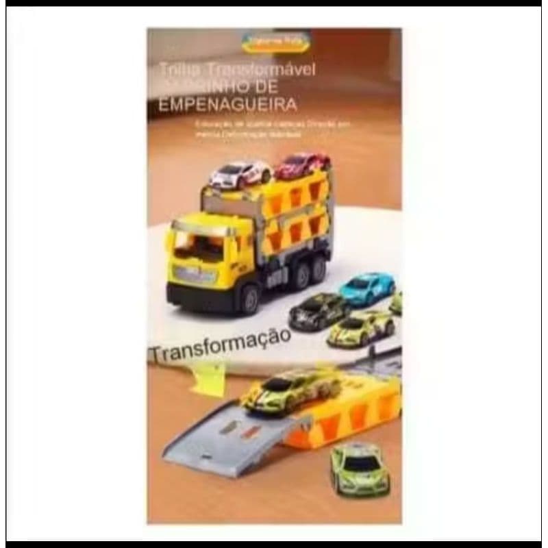 Brinquedo caminhão cegonha infantil de corrida em pista multicamadas