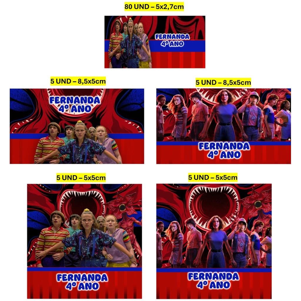 Etiqueta Escolar 100 unidades Stranger Things Etiqueta para material escolar Personalizada
