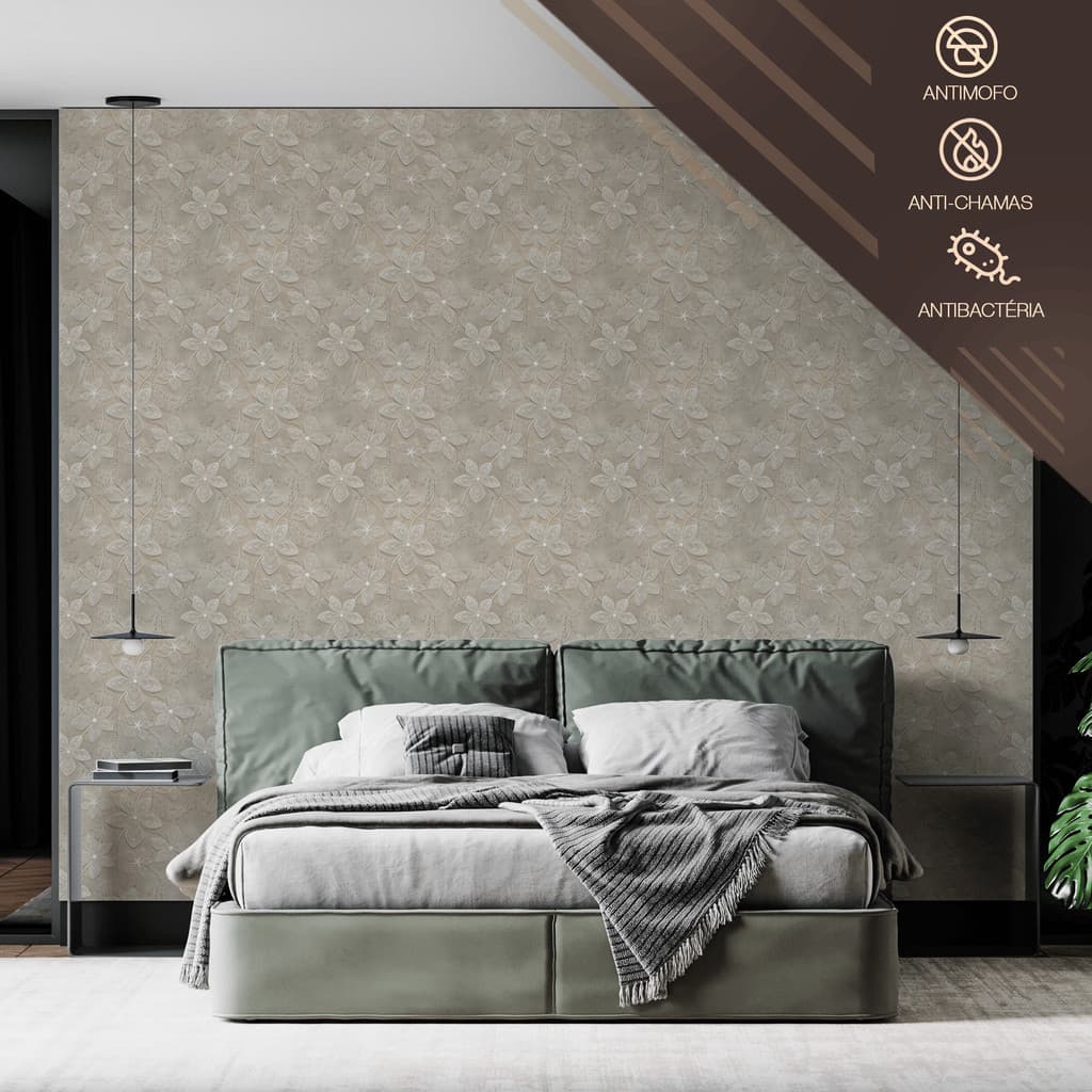 Papel de Parede Vinílico Nude Efeito Flores de Renda Adesivo Resistente