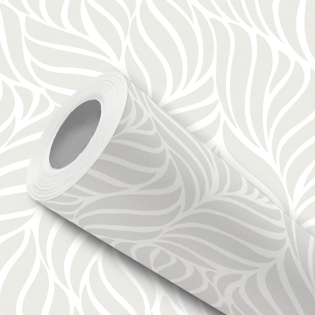 Papel de Parede Vinílico Cinza Claro Folhas Curvas Adesivo Resistente