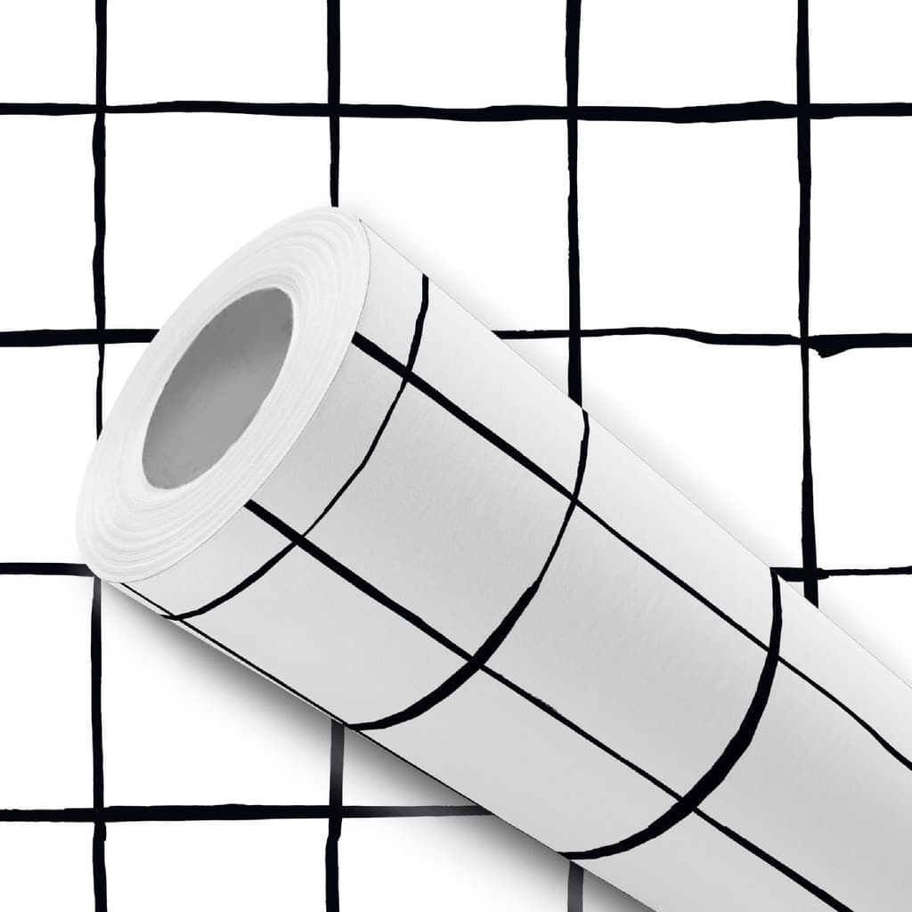 Papel de Parede Vinílico Quadriculado Branco e Preto Adesivo Resistente