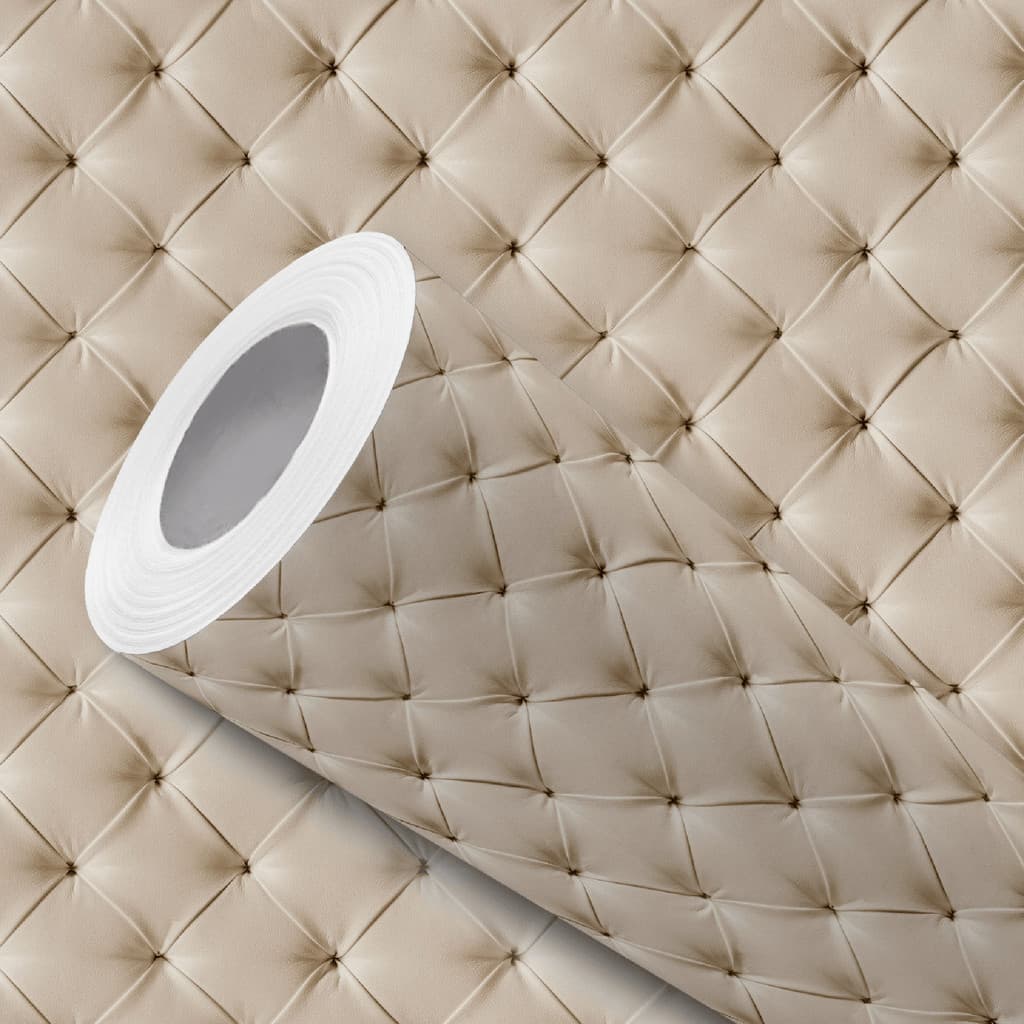 Papel de Parede Vinílico Capitonê Bege Cabeceira Adesivo Resistente