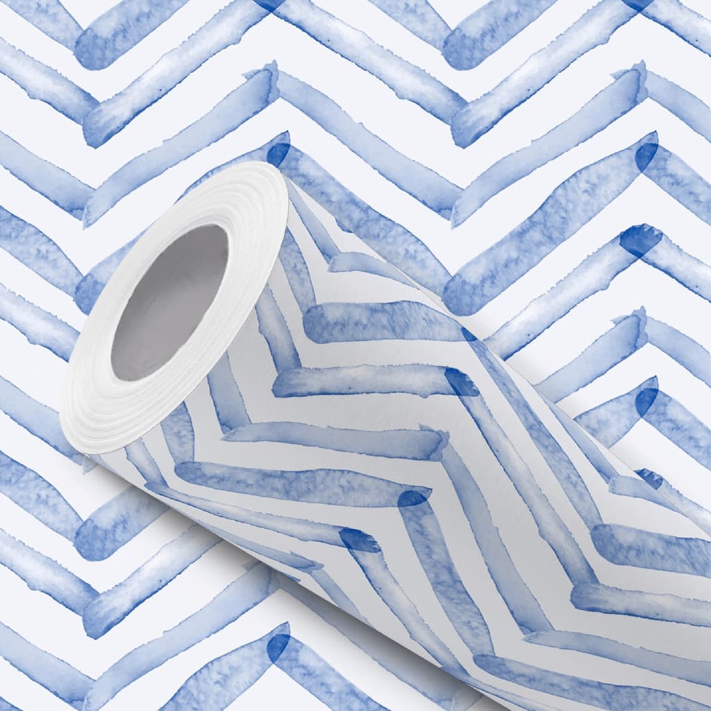 Papel de Parede Vinílico Linhas Azuis Pintadas Tinta Adesivo Resistente