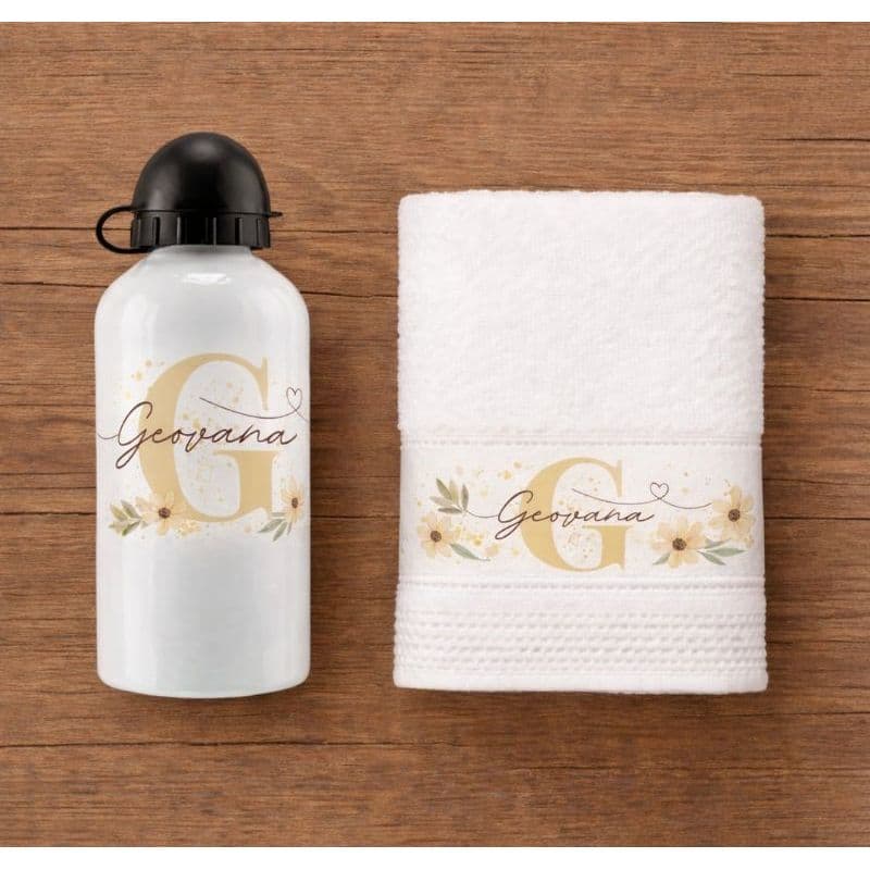 Kit Presente Fitness Personalizado Com Nome Toalha De Mão E Garrafa Squeeze