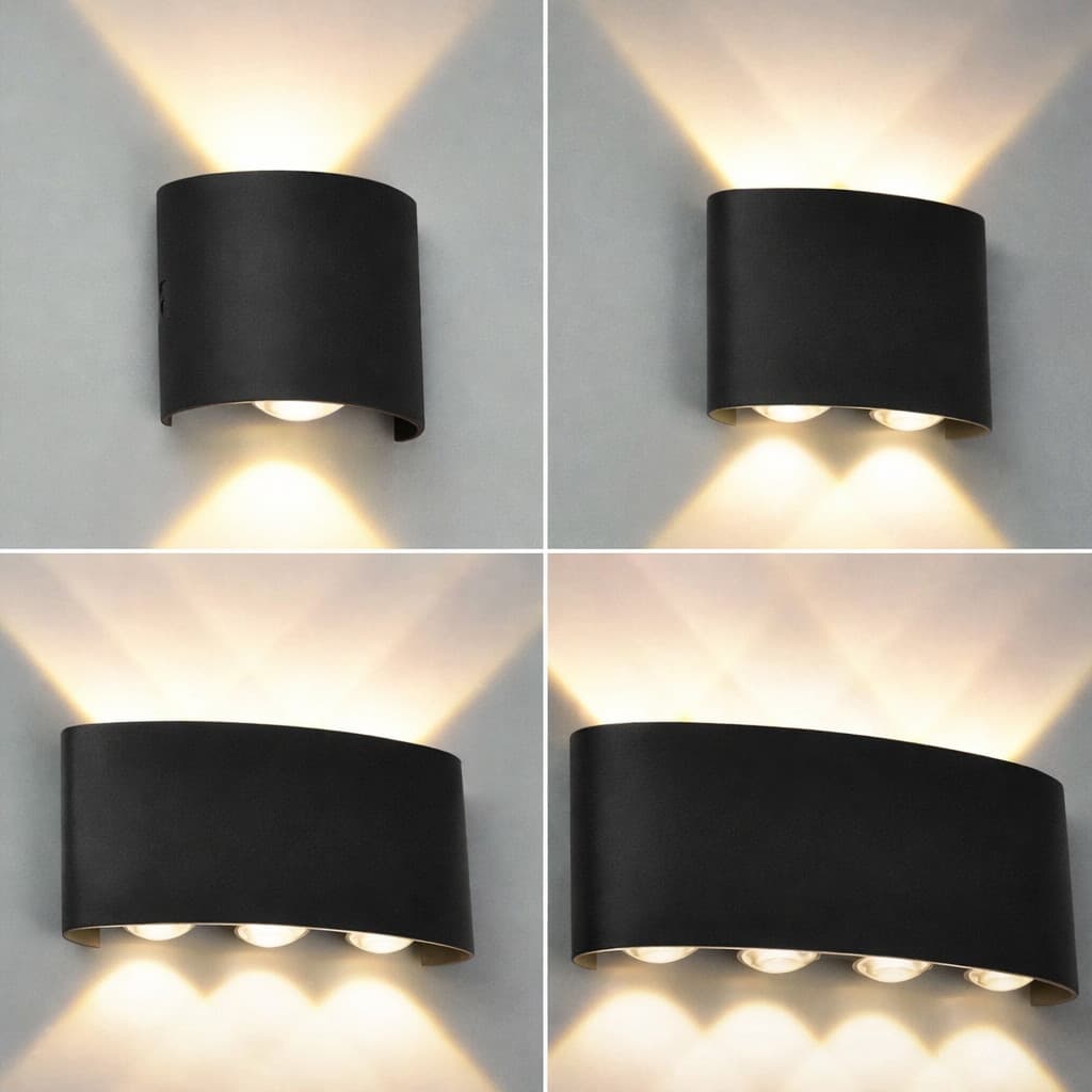 Arandela LED Projetor Externa Preta 3 Tons de Luz | Fachada Muro Parede | 2 a 8 Focos Bivolt