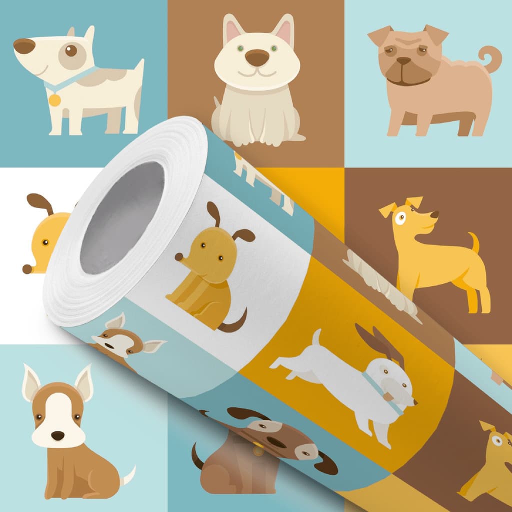 Papel de Parede Adesivo Desenho Colorido Cachorros Fácil Instalação