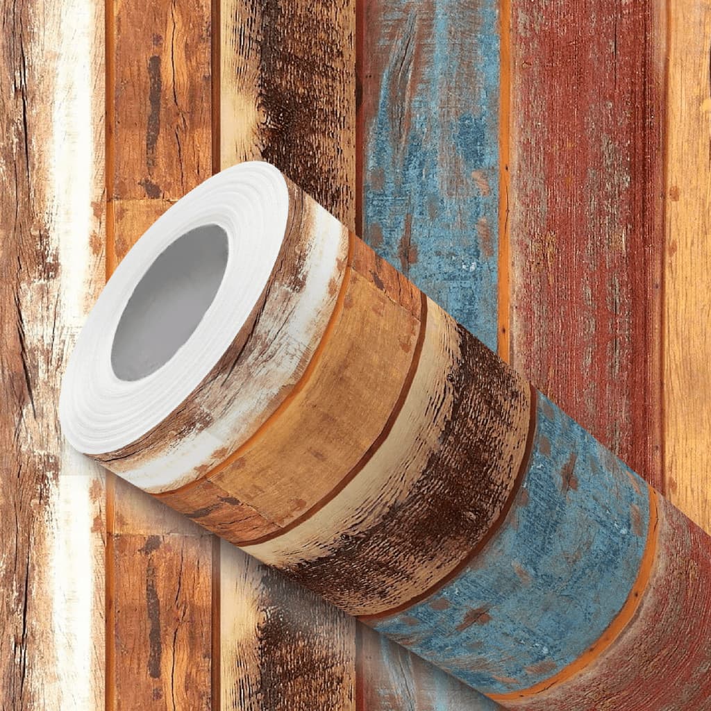 Papel de Parede Adesivo Madeira Demolição Colorida Fácil Instalação