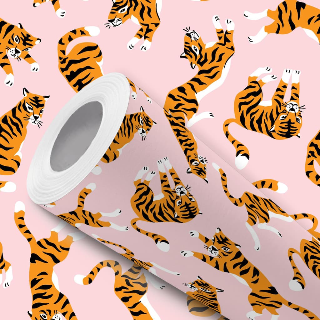 Papel de Parede Adesivo Fundo Rosa com Tigres Fácil Instalação