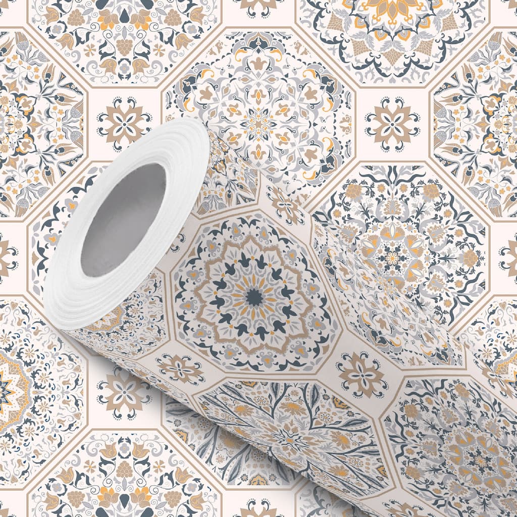 Papel de Parede Adesivo Padrão Cinza Bege Vintage Fácil Instalação