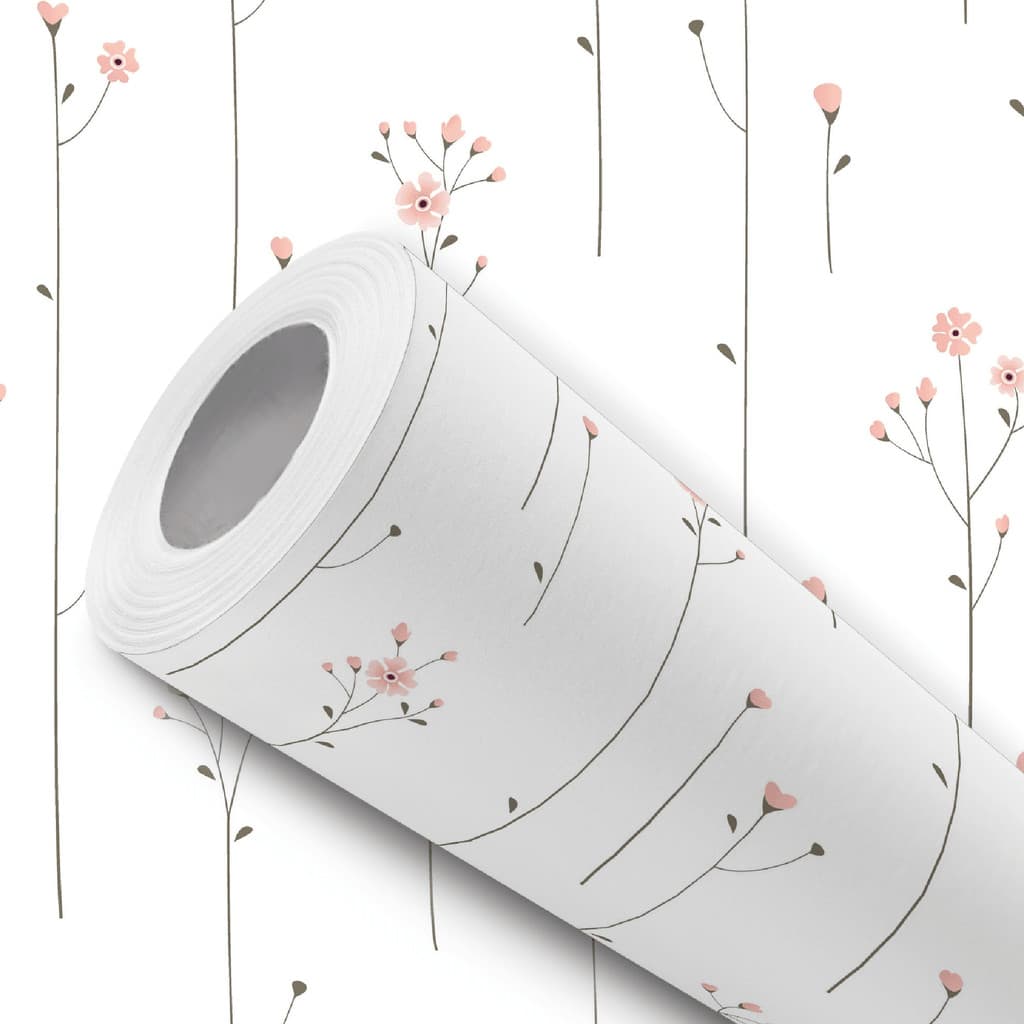 Papel de Parede Adesivo Flores Rosa Branco Delicada Fácil Instalação