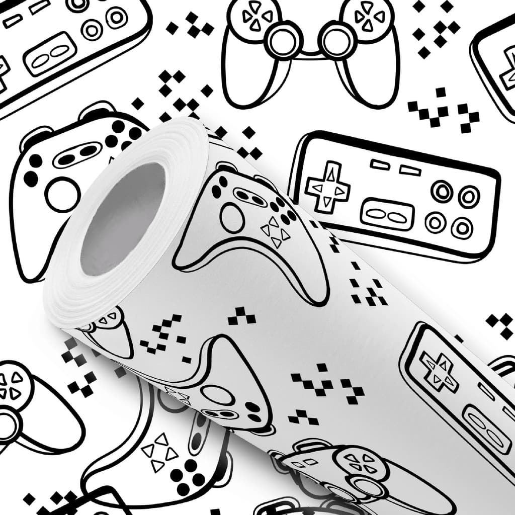 Papel de Parede Adesivo Gamer Preto Branco Controle Fácil Instalação