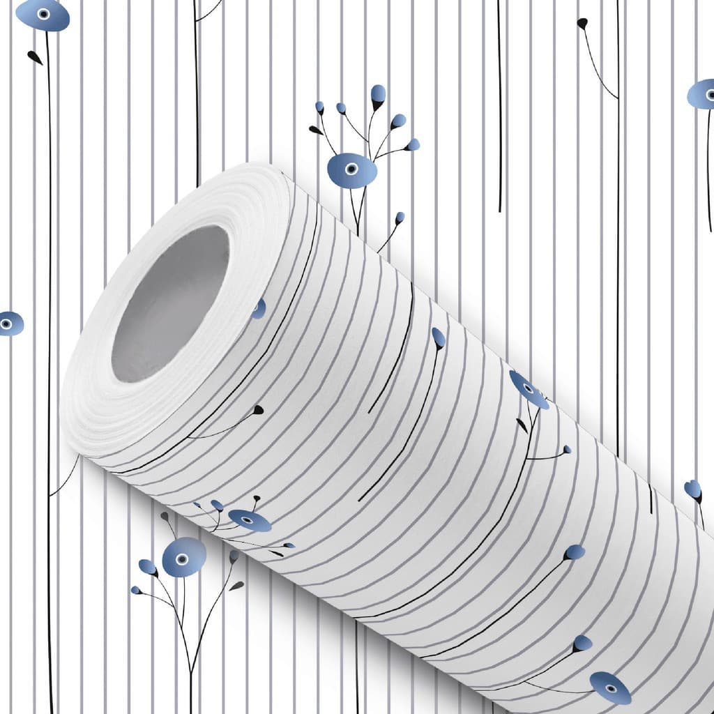 Papel de Parede Adesivo Floral Clássico Flor Azul Fácil Instalação