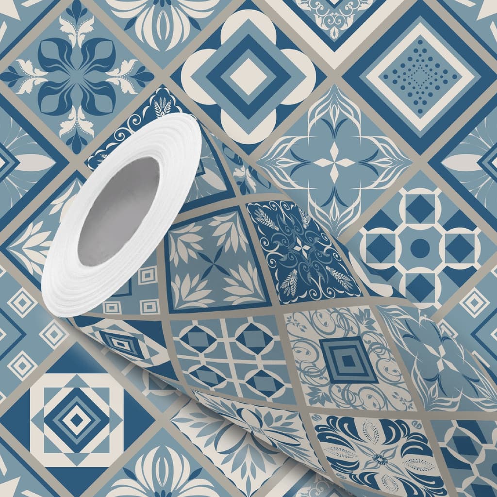 Papel de Parede Adesivo Azulejo Português Tons Azul Fácil Instalação