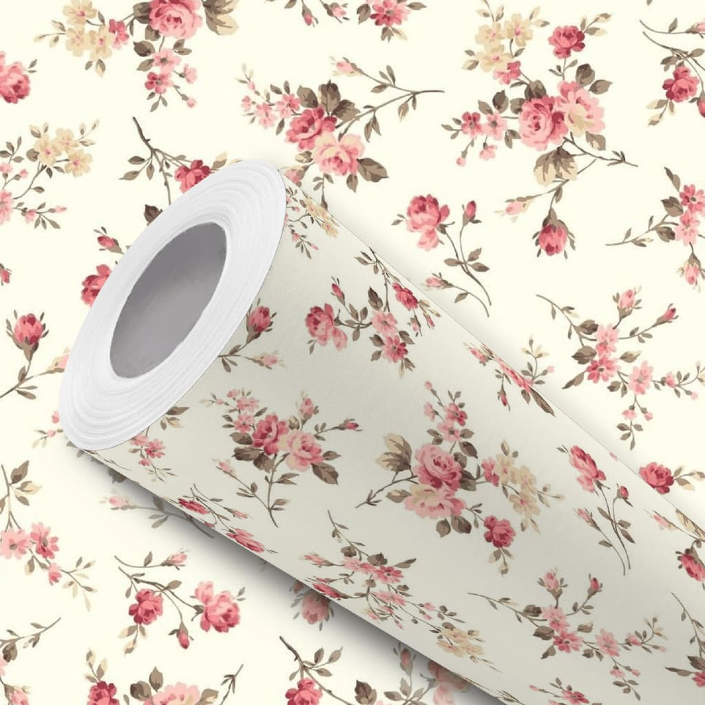 Papel de Parede Adesivo Flores Rosas Fundo Bege Fácil Instalação
