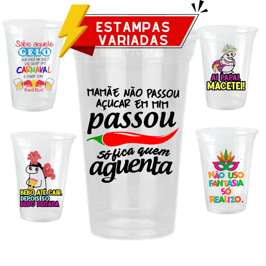 Envio Imediato - Kit Copos Descartáveis Personalizados Carnaval Descartavel Estampas Variadas