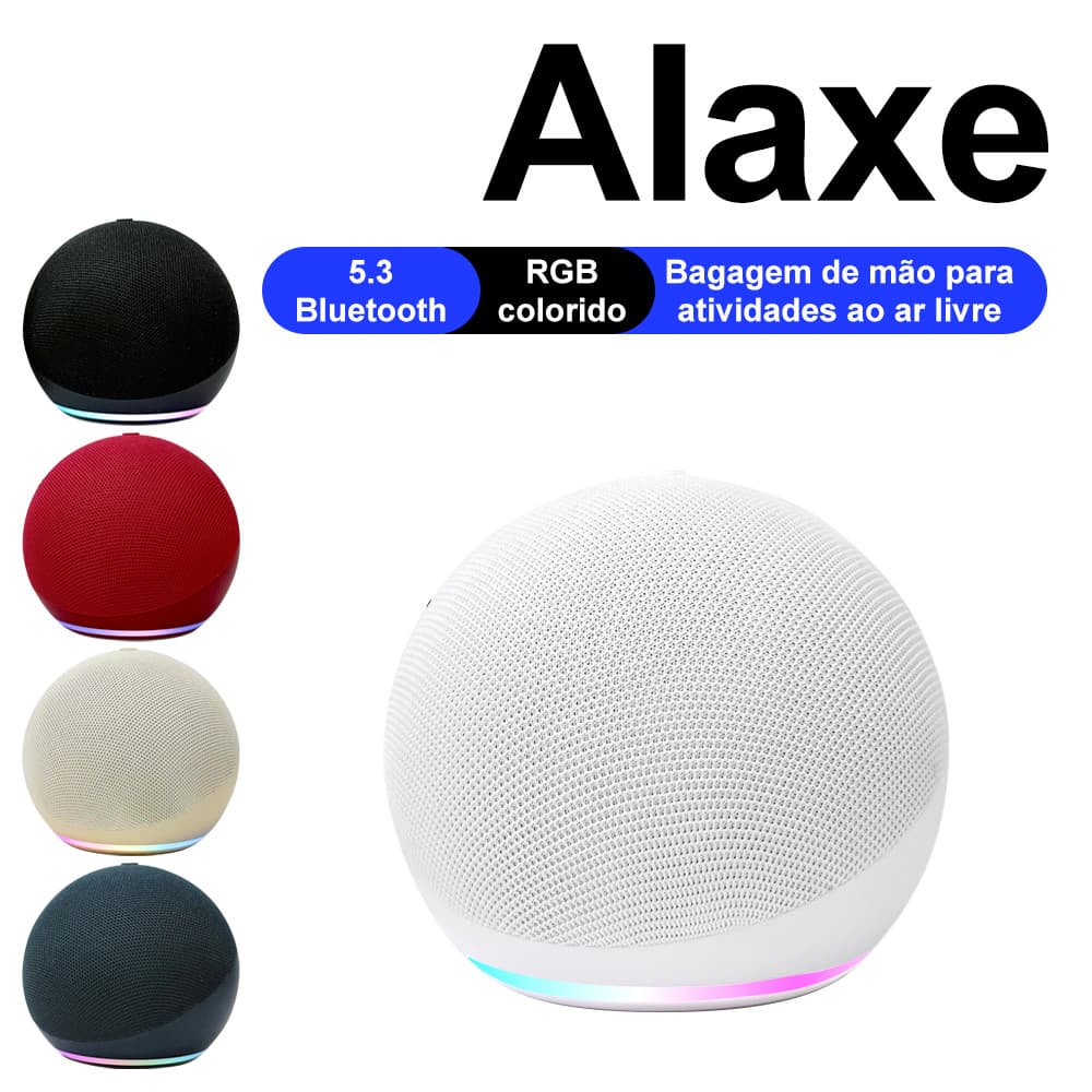 Caixa de Som Bluetooth Portátil 5W com LED e Alexa ORIGINAL-Caixa Colorido Compatível Rádio FM USB som modelo Alaxe