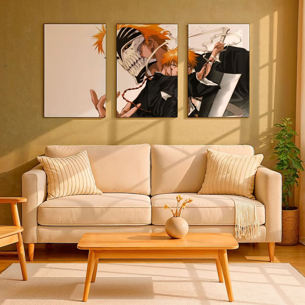 Kit 3 Quadros Decorativo Mosaico Anime/Mangá Bleach Cabelo Laranja