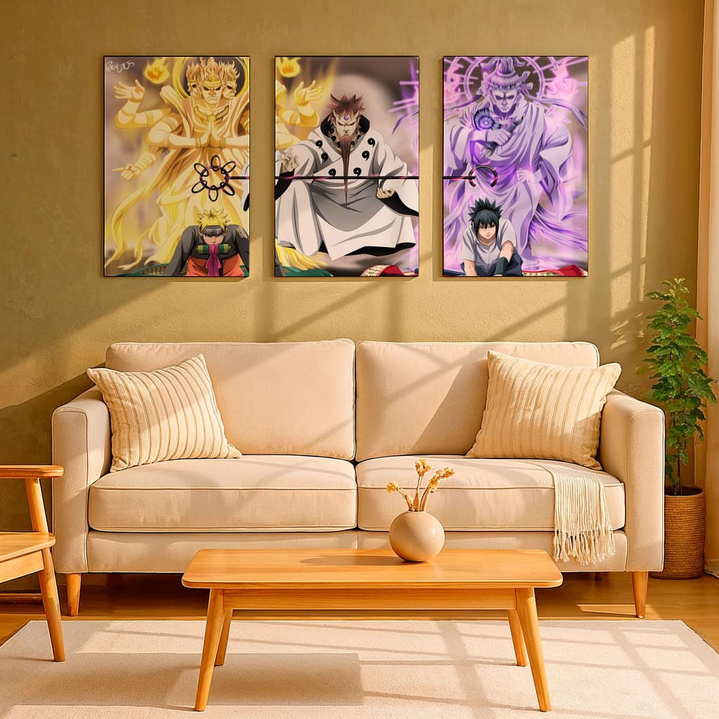 Kit 3 Quadros Decorativo Mosaico Anime/Mangá Naruto e Sasuke