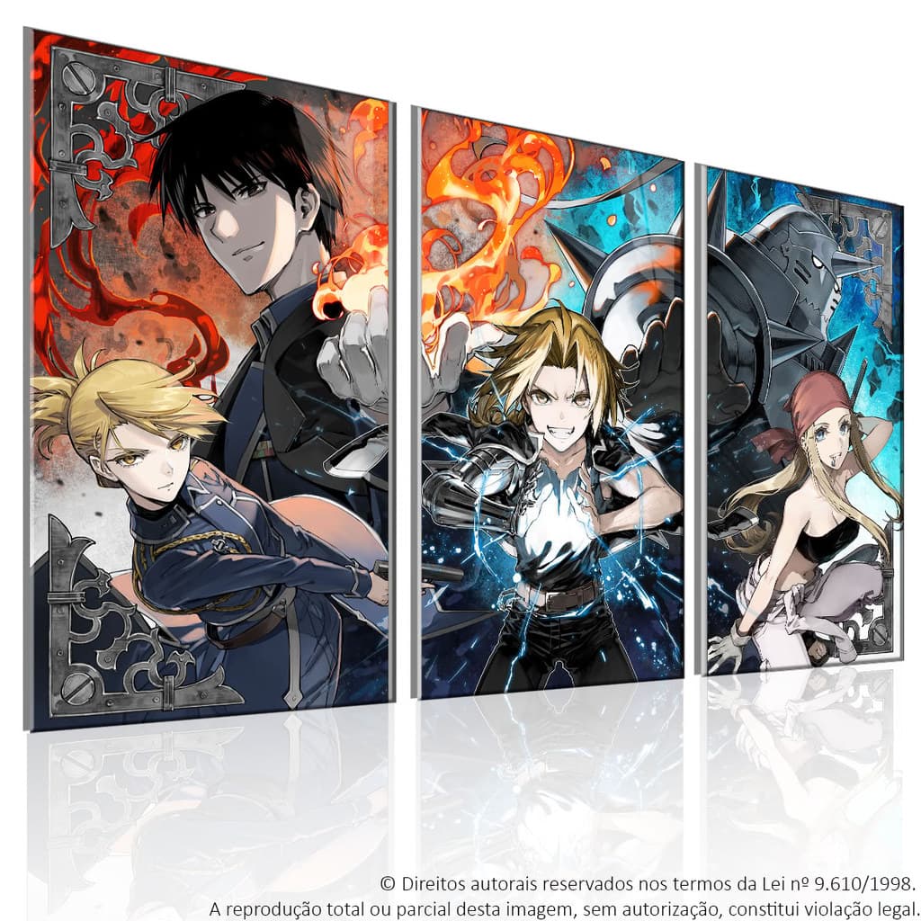 Kit 3 Quadros Decorativo Mosaico Anime/Manga Fullmetal Alchemist: Brotherhood.